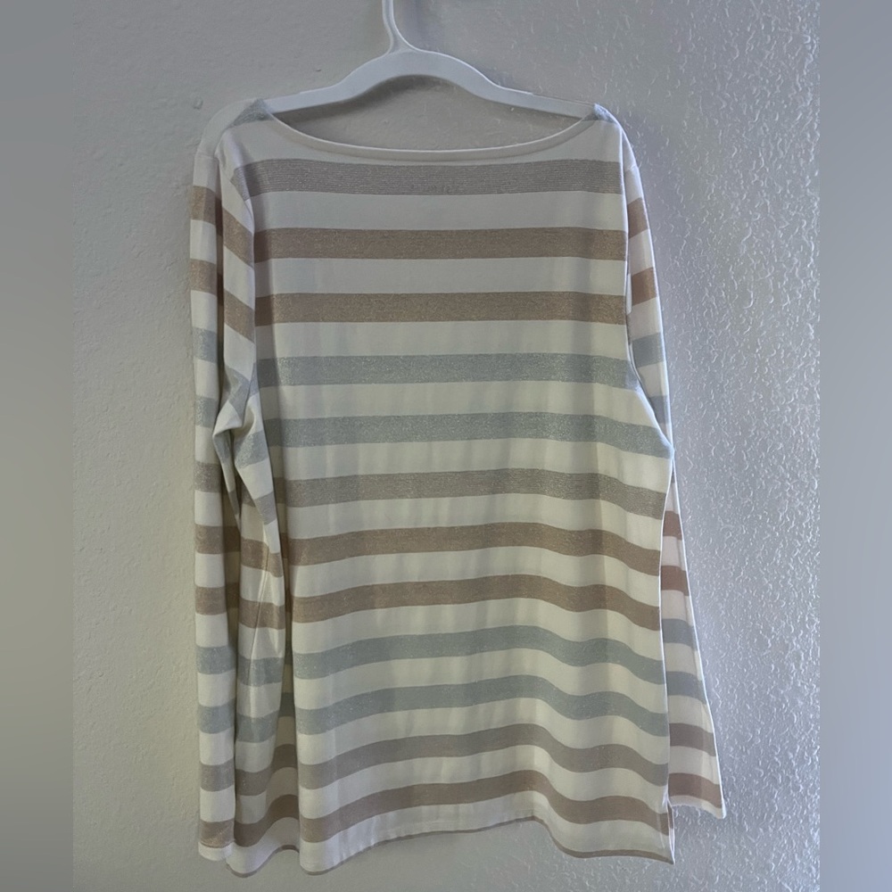 Talbots gold and silver striped top, Size L - Picture 2 of 4
